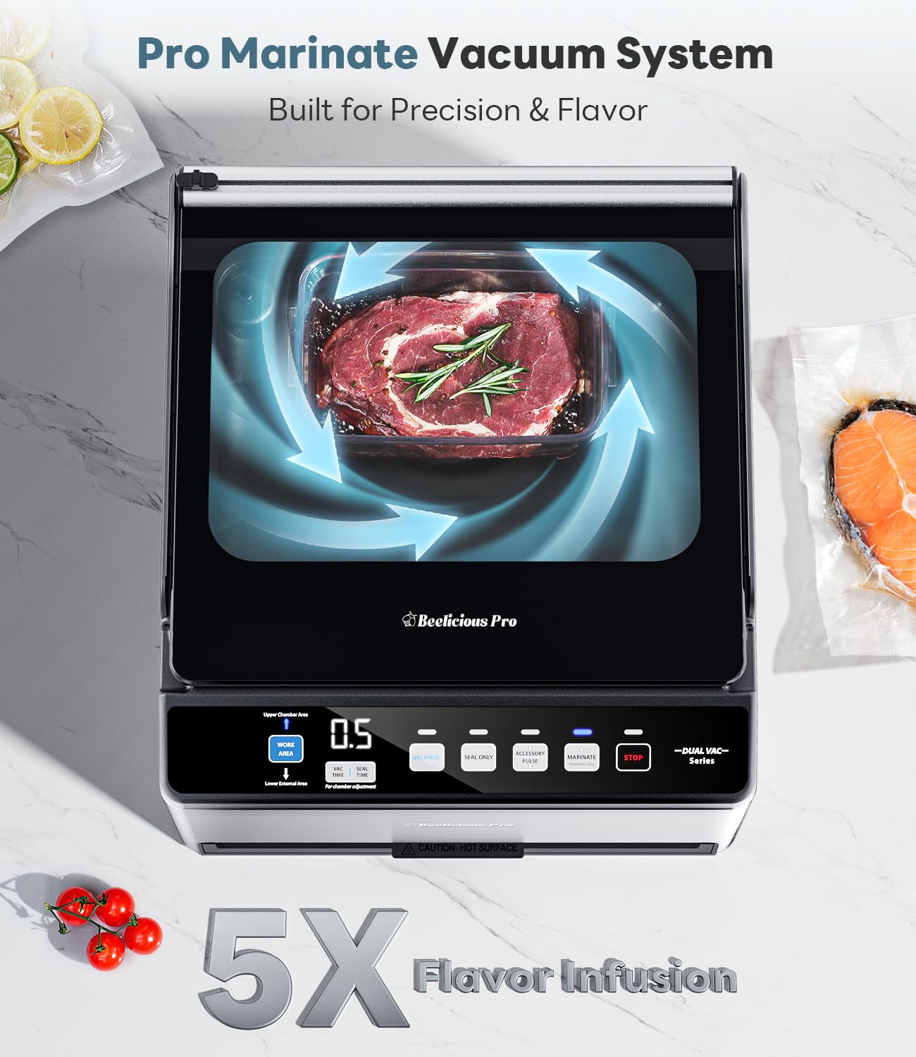DualCore CVS101 Chamber Vacuum Sealer for Liquids & Sous Vide, 6L Dual Vacuum Zones & Extra-Wide Bag Clamp, 230W Dual-Core Dry Pump x4, Commercial-Grade Food Packaging Machine for Home Use