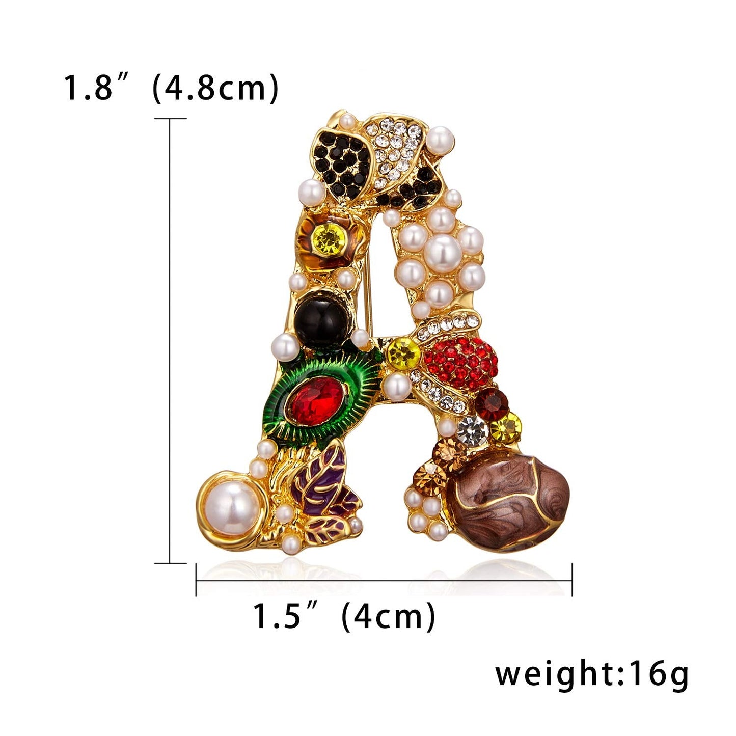 RINHOO Crystal Pearl Initial Brooch Gold Plated Enamel Colorful Letter Alphabet Breastpin Pin Jewelry for GIFTS (Letter -A)