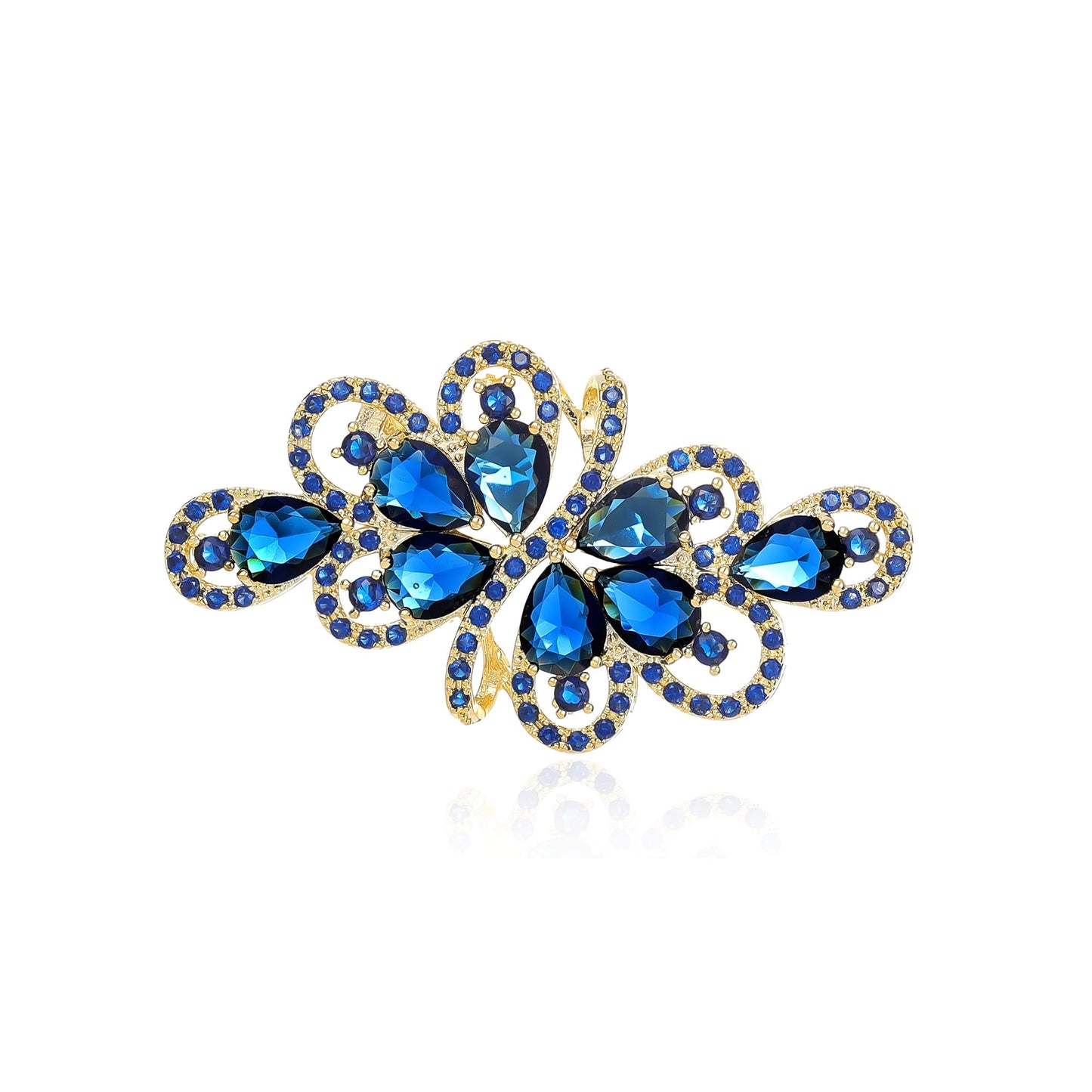YOQUCOL Vintage Dark Blue Zircon Crystal Rhinestone Bowknot Shape Brooch Pin For Women Golden Tone