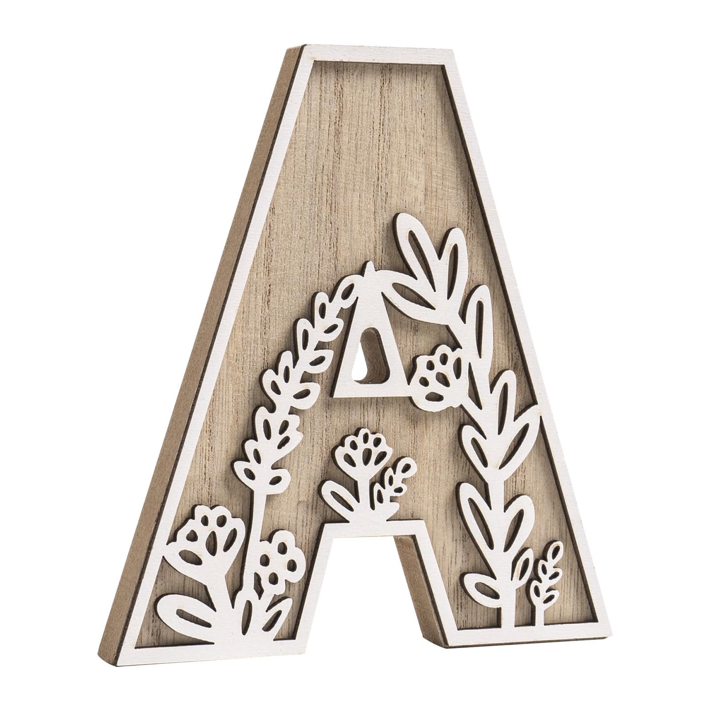 caiydramy 3D Layered Floral Wooden Letters for Wall Decor, 4.9" Name Sign for Nursery, Wood Alphabet Letter A Boho Wildflower Girls Kids Room Initials for Table Shelf Home Decorations