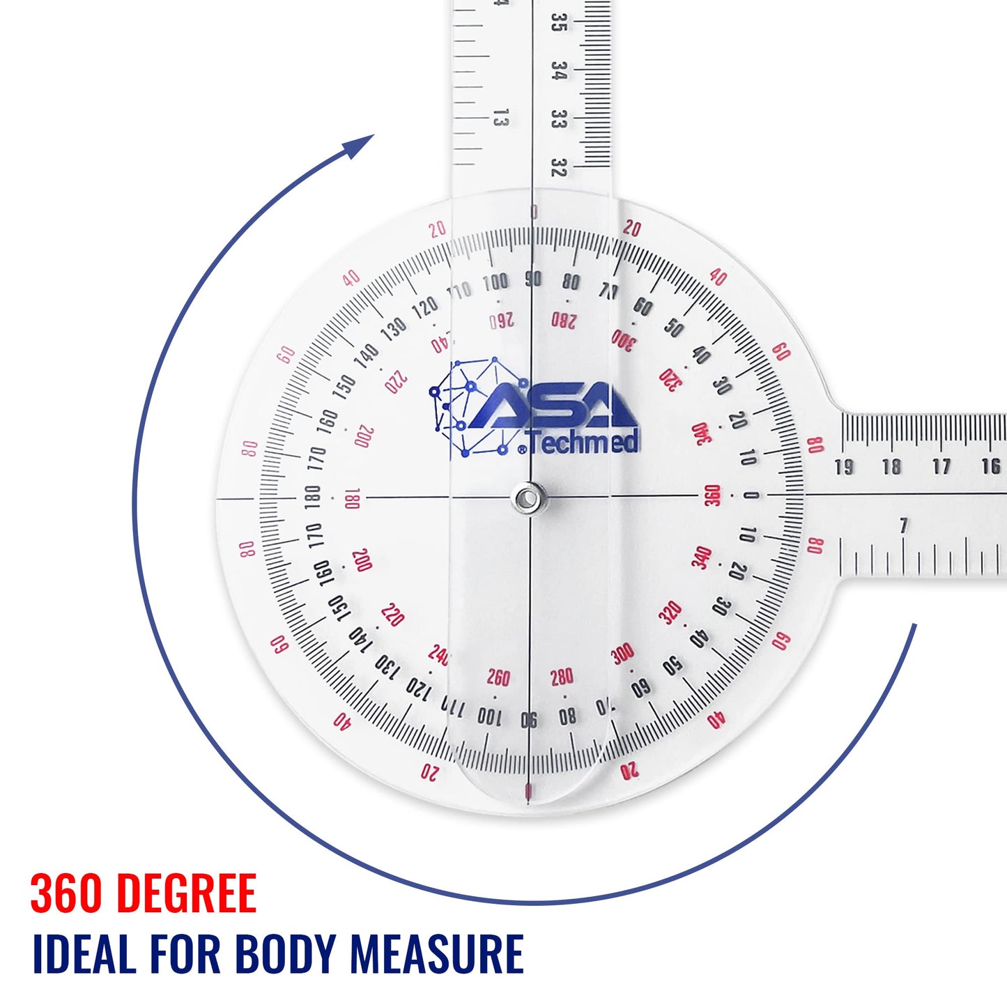 ASA TECHMED Goniometer Complete Set 6 Pieces + Body Measuring Tape - Physical Therapy, Occupational Therapy, Fitness, Medical Protractor Angle Ruler 12/8/6 Inches