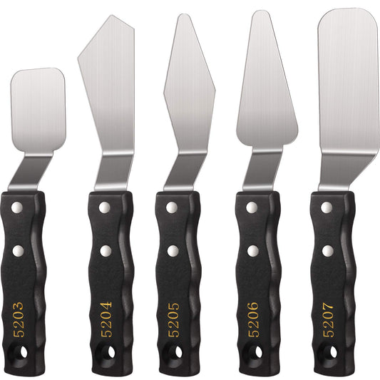 5-piece Large Palette Knife Set Stainless Steel Painting Knives with Wood Handles for Acrylic & Oil Painting Canvas Texturing, Impasto, Color Mixing – Art Supplies for Artists and Beginners