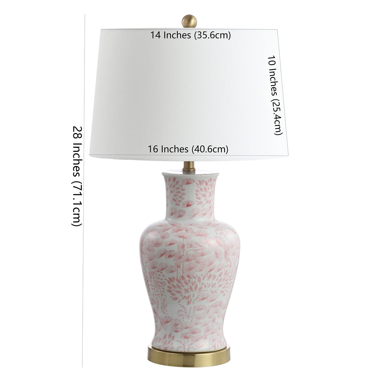 SAFAVIEH Lighting Collection – Calli Set of 2 Pink & White Chinoiserie Ceramic Table Lamps with Brass Gold Accents, 28-Inch Bedroom or Living Room Lamps, LED Bulbs Included (TBL4161A-SET2)