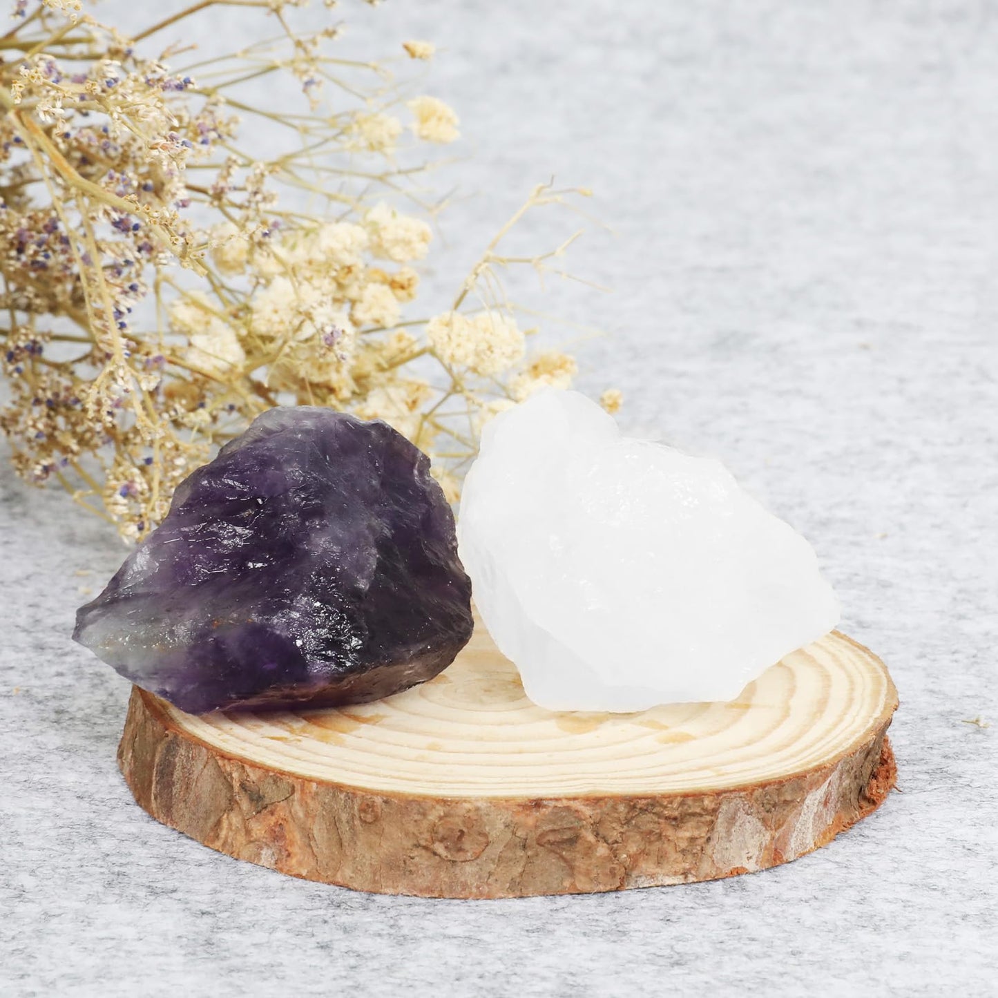 Orientrea Raw Amethyst Rough Crystal with Clear Quartz, Natural Amethyst Crystal and Healing Stones for Tumbling, Decoration, Polishing, Wire Wrapping, Wicca & Reiki 2PCS