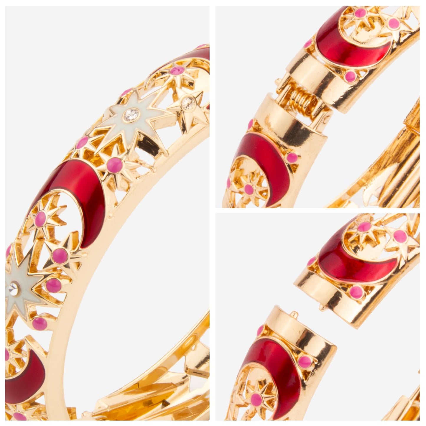 wynameleri Vintage Cloisonne Jewelry Gorgeous Rhinestone Handcrafted Bracelets Enamel Flower Gold Hinged Cuff Bangles Gifts 88A-55A127 red