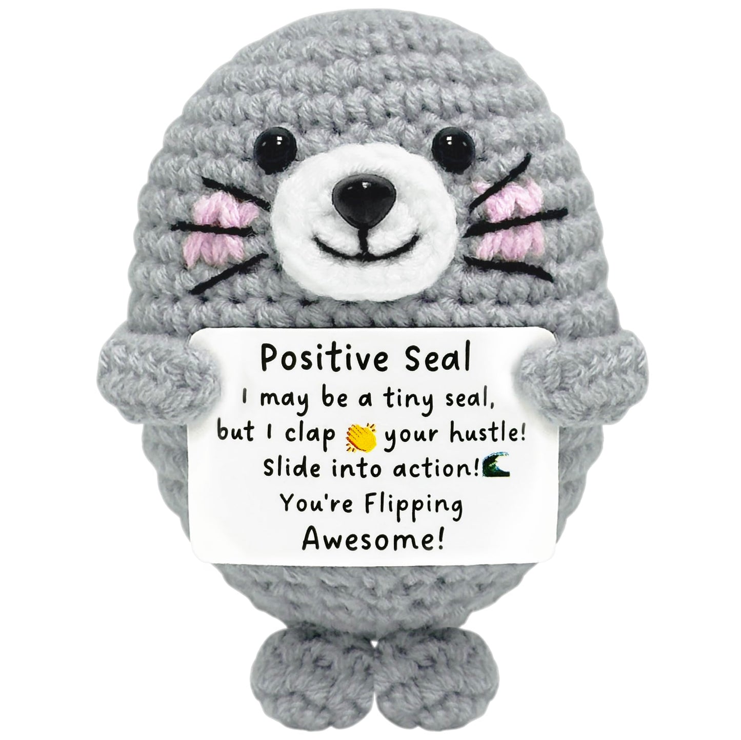Inspirational Gifts for Women Men Teen - Handmade Emotional Support Crochet Seal, Positive Mothers Day Thanksgiving Gift, Cute Mini Stress Relief Desk Decor for Friend Coworker Her Him