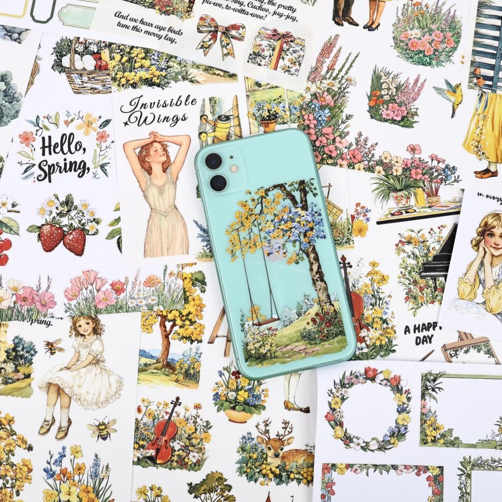 Dwpetzo Scrapbook Sticker Book for Scrapbooking, Golden Horizon Theme, 20 Sheets A5 Pre-Cut Washi Paper PET Stickers for Journaling, Junk Journal Supplies, Bujo, Collage, Crafts Arts