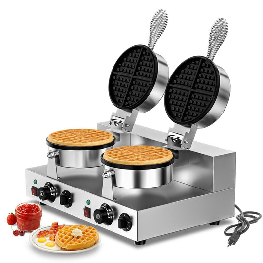 Culistra Commercial Waffle Maker, Dual-Head, Dual Zone Temp Setting, 2600W Stainless Steel Waffle Baker Machine, 50-300°C(120-570℉), Nonstick, for Catering, Restaurant, Snack Stand, CE Certified