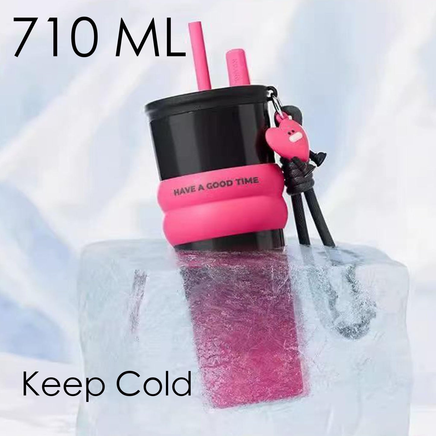 Disoza 21 OZ Black & Rosa Insulated Upgraded Cover Vacuum Stainless Steel Tumbler With Lid Water Bottle Spill Proof Cup for Hot and Cold Drink and Straw Leak Proof Travel Mug Christmas Gifts For Women