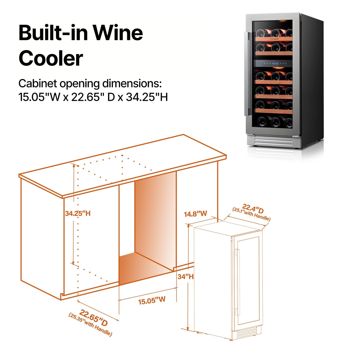 Ca'Lefort 15 Inch Wine Fridge, 28 Bottle Wine Cooler Refrigerator, 40-65°F Wine Refrigerator Glass Door, 3 LED Dual Zone Wine Fridge, Built-in or Freestanding Fridge for Home/Bar/Kitchen (3.0 cu.ft)