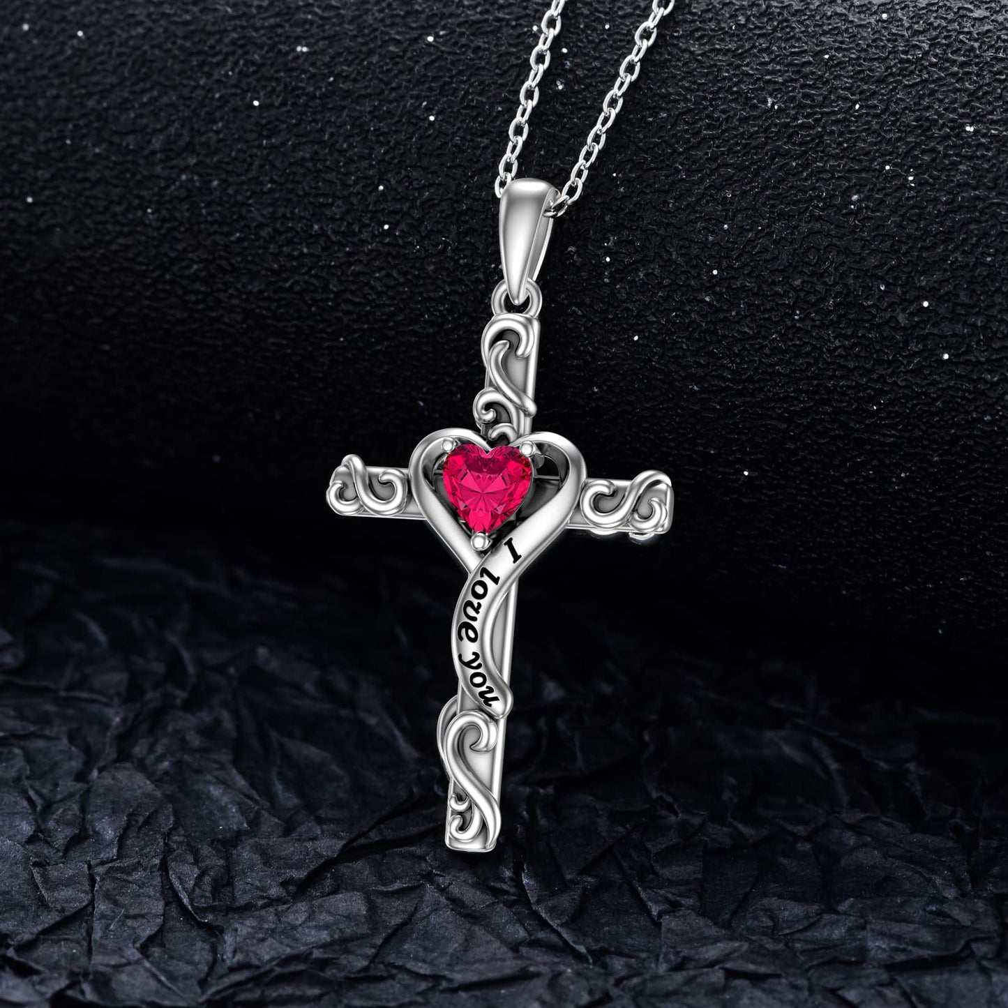 TOUPOP Ruby Cross Necklace for Women Sterling Silver July Birthstone Cross Pendant Necklace Heart Love Jewelry for Her Girlfriend Wife Mom Anniversary Birthday Mothers Day Gifts