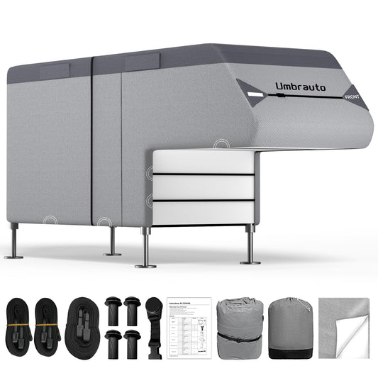 Umbrauto Truck Camper Cover 7-Layer Anti-Tear Top Motorhome RVs All Season Protection with Gutter Cover, Windproof Straps, Fits 10' - 12' Campers