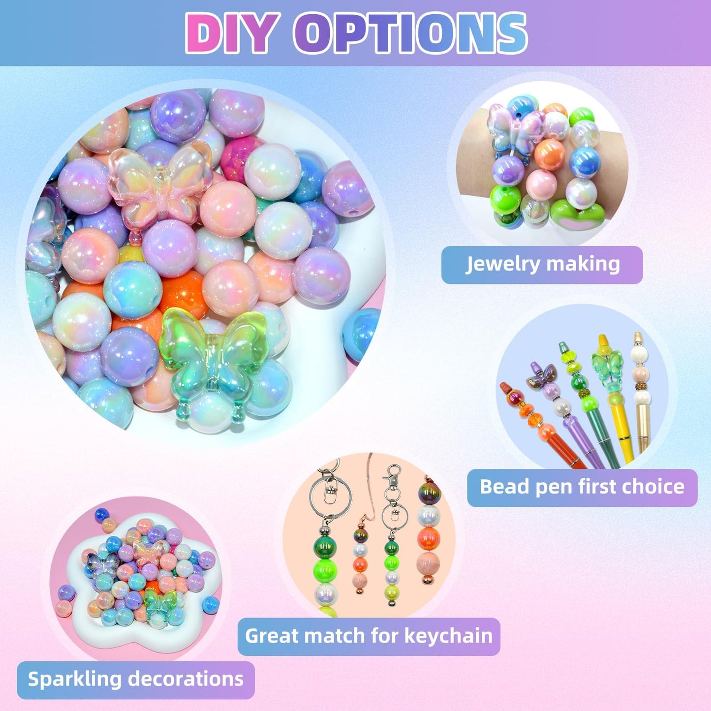 254 Pieces Beads for Pens - 16MM Acrylic Loose Bead Bulk Set - Beads Kit for Crafts - Fit for Jewelry Making, Bracelets, Beadable Pens, and Focal Bead for DIY Supplies