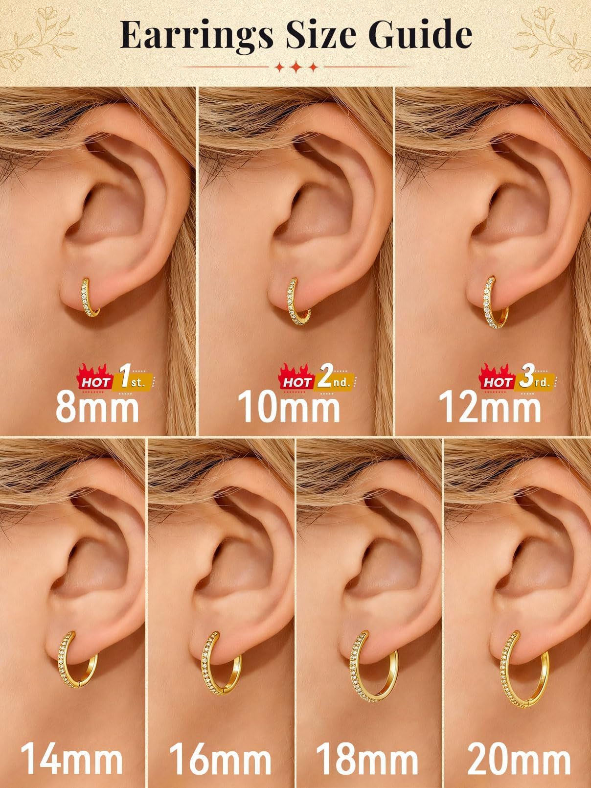 FaithHeart Cubic Zirconia Hoop Earrings for Women, 14K Gold Hypoallergenic Huggie Hoop Earrings, Small Cartilage Earrings for Women 16mm, Send Gift Box