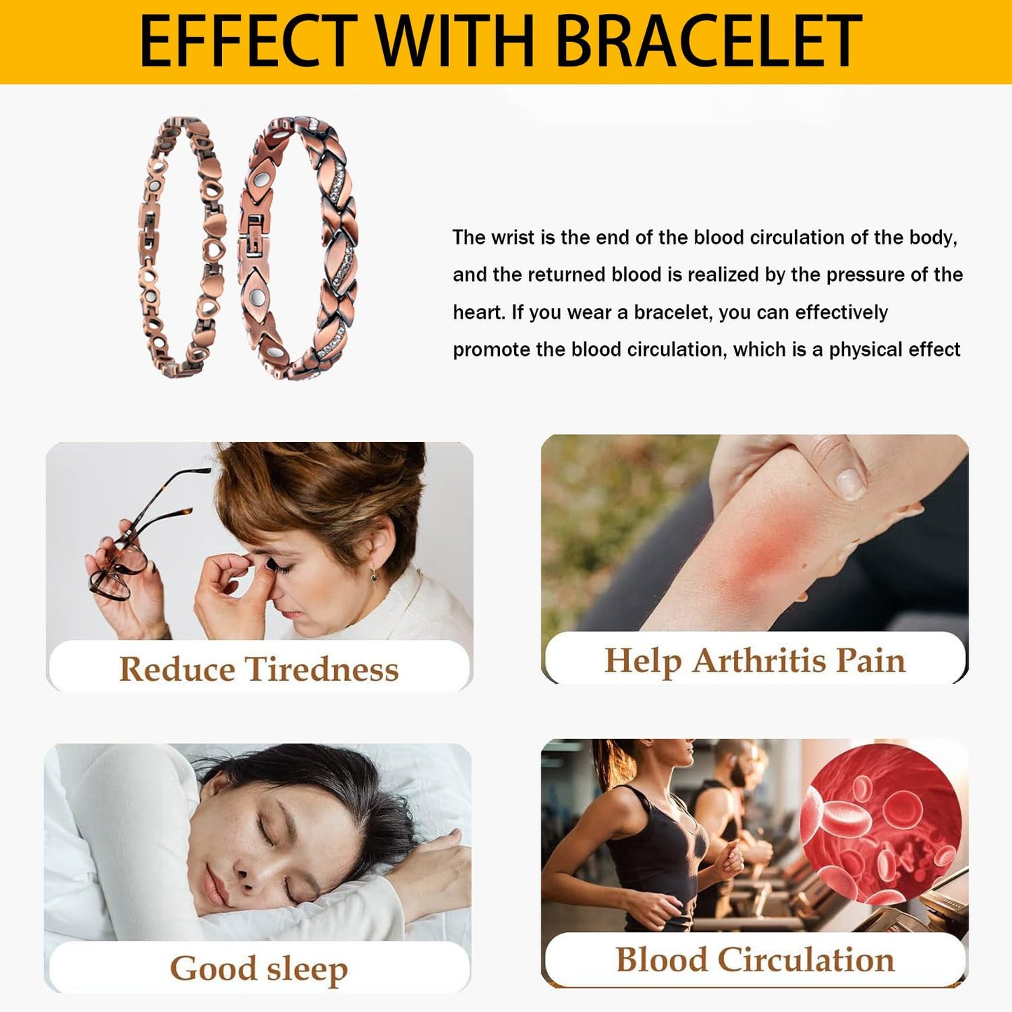 Copper Bracelet for Women, 99.99% Pure Copper Megneetic Bangle Arthritis, Effective Neodymium Lympunclog, Titanium Steel Heart Crystal Bracelets, Pulsera de Cobre para Mujer