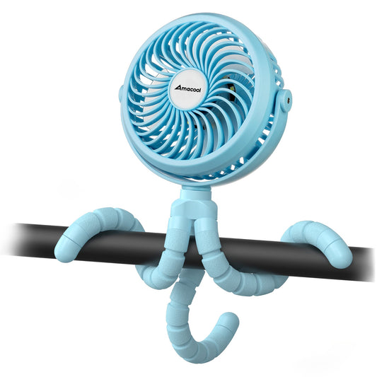 AMACOOL Battery Operated Stroller Fan Flexible Tripod Clip On Fan with 3 Speeds and Rotatable Handheld Personal Fans for Car Seat Crib Bike Treadmill (Green)