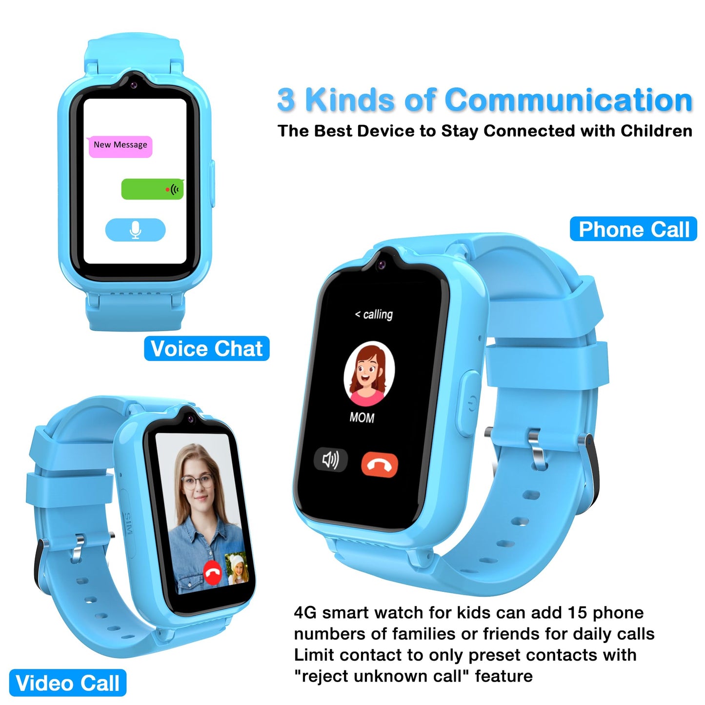 Toloso Kids Smart Watch Boys with GPS Tracker & Video Calling, Kid Cell Phone Watch Age 4-12, One-Key SOS Call Voice Chat Camera Alarm Calculator Pedometer GPS Tracker Gifts for Kids (Blue)