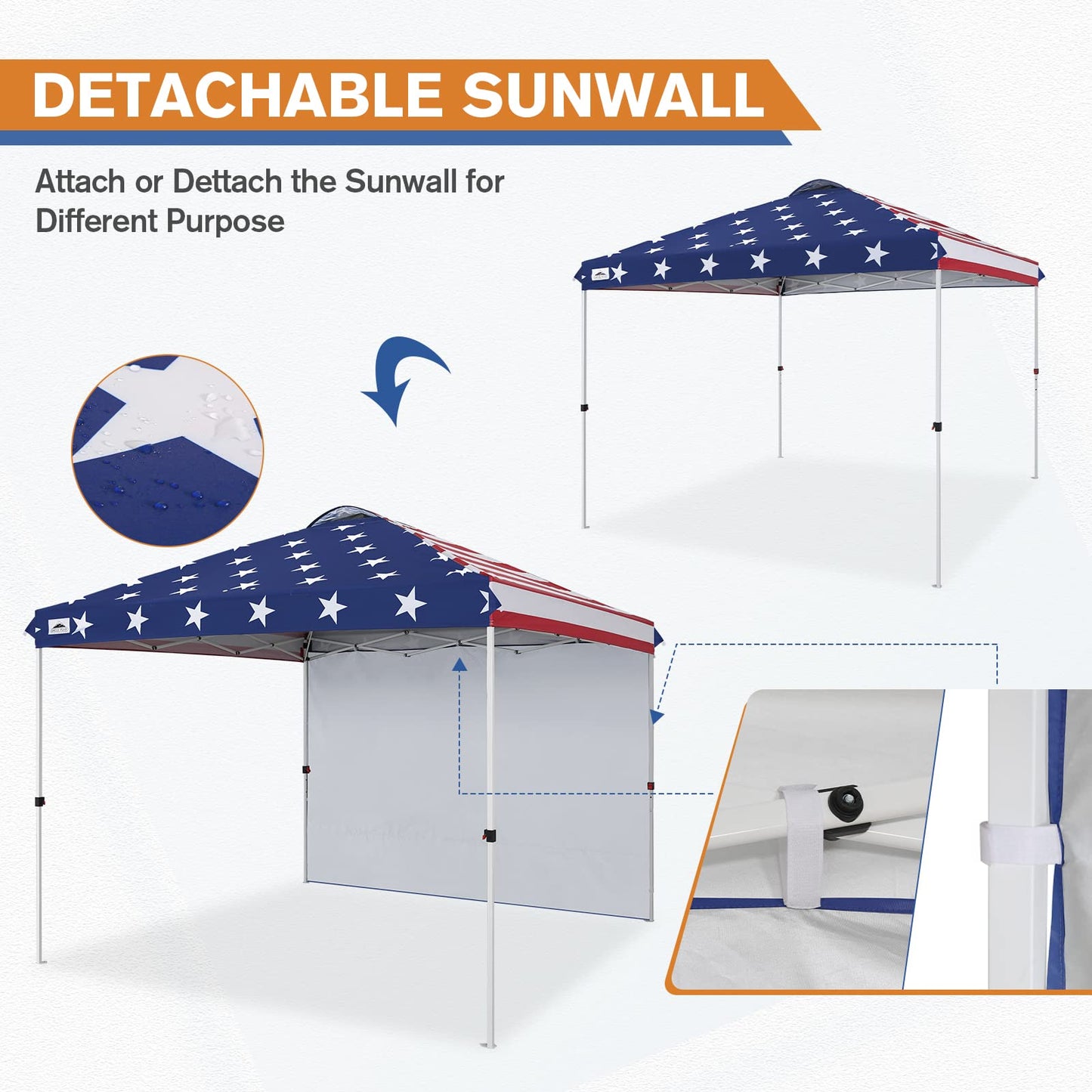 EAGLE PEAK Commercial Canopy 10x10 Pop Up Canopy Tent with 1 Sidewall, Easy Setup Heavy Duty Instant Event Shelter for Vendors & Markets, Outdoor Sun Shade, American Flag