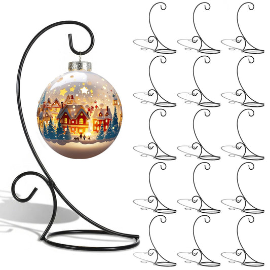 Douaowoc 16 Pcs Ornament Display Stands, 9 Inch Black Iron Hanging Stand Rack Holder for Christmas Halloween Decoration, Glass Ball Holder for Hanging Plant Home
