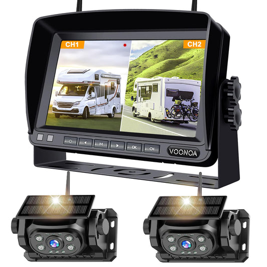 VOONOA 2 Magnetic Wireless Backup Camera with 7'' HD 1080P DVR Monitor System, 15000mAh Rechargeable Waterproof Dual Solar Reverse Camera for Hitch Towing Car Trailer Truck RV VN007