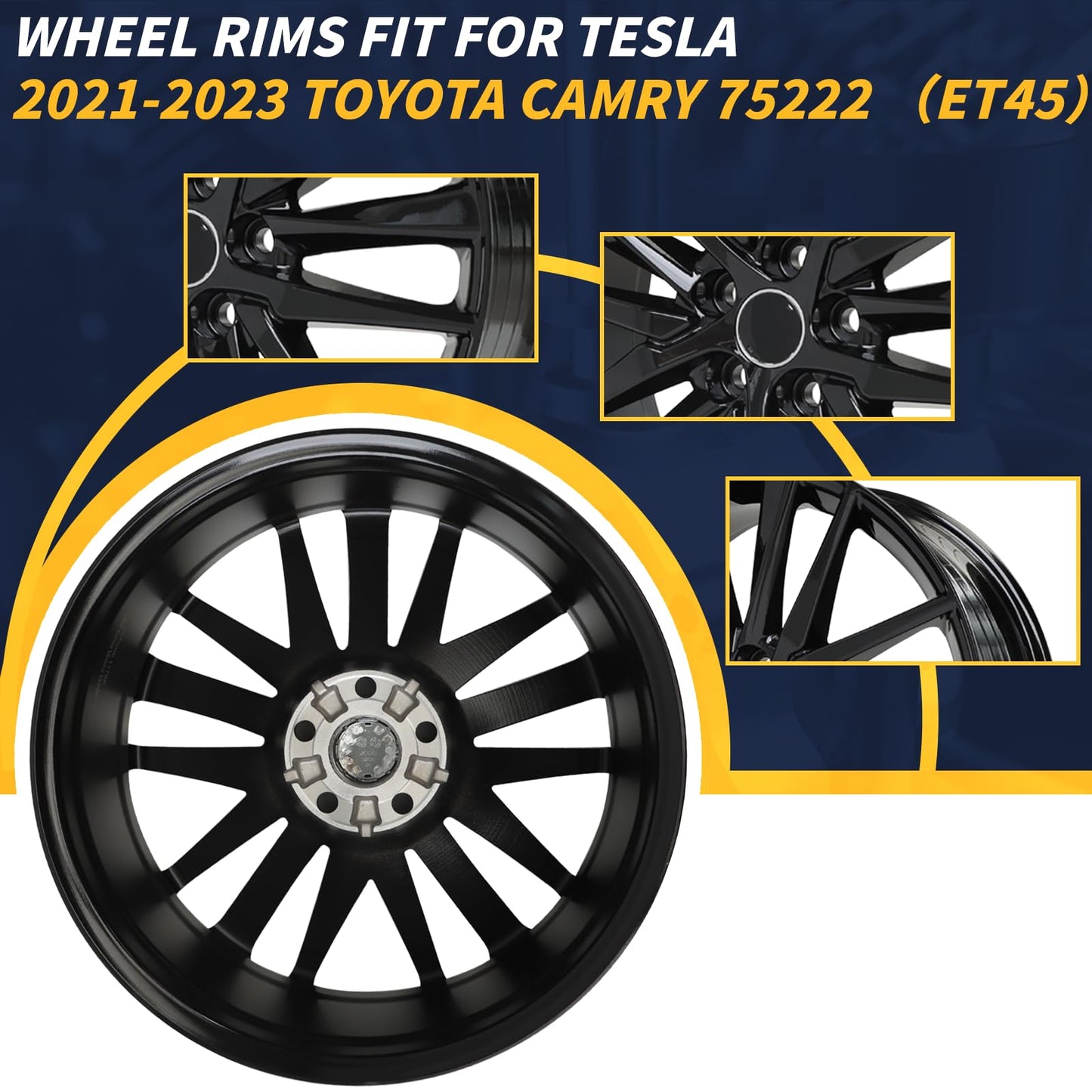 LUNEGUE 19x8inch 19 Inch 19“ Premium Aluminum Alloy Wheel Rim Compatible with Toyota Camry XSE 2021 2022 2023 2024, ALY75222U46N, OE Stock Specs, Gloss Black