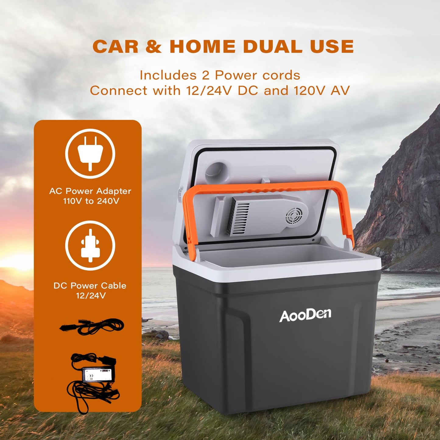 AooDen Upgrade 27 Quart (25Liter) Electric Car Cooler and Warmer with New Removable lid Design, Thermoelectric Iceless Cooler for Travel, Camping, Vehicles, Truck, Home - 12V DC and 120V