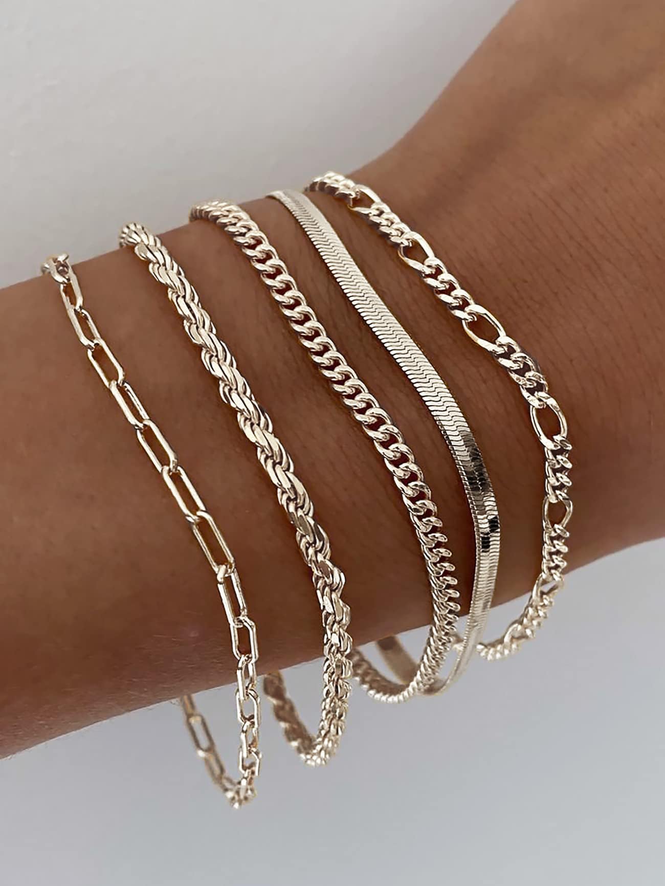 DEARMAY Silver Plated Bracelets for Women Dainty Silver Jewelry Sets for Trendy Stackable Paperclip Rope Snake Box Figaro Chain Bracelets Pack Costume Fashion Gifts for Womens