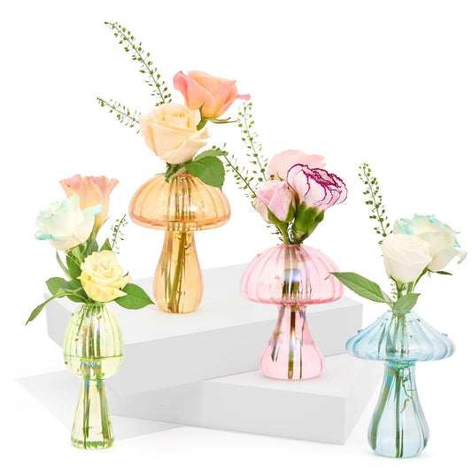 XXXFLOWER Glass Mushroom Vase Propagation Planter Window Plant Propagation Station Crystal Hydroponic Mushroom Jars for Plant Cuttings Unique Glass Bud Flower Vase Indoor for Home Office Garden Decor