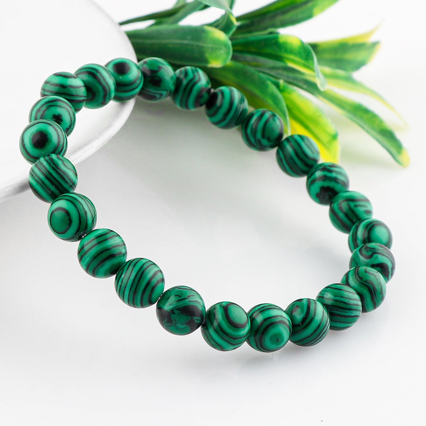 CRYSTALINES Genuine Malachite Gemstone Beaded Stretchable Bracelet for Men Women, Handmade Boho Jewelry, Chakra - Healing - Yoga - Spiritual - Protection, Birthstone, Unisex Stretch Bracelet