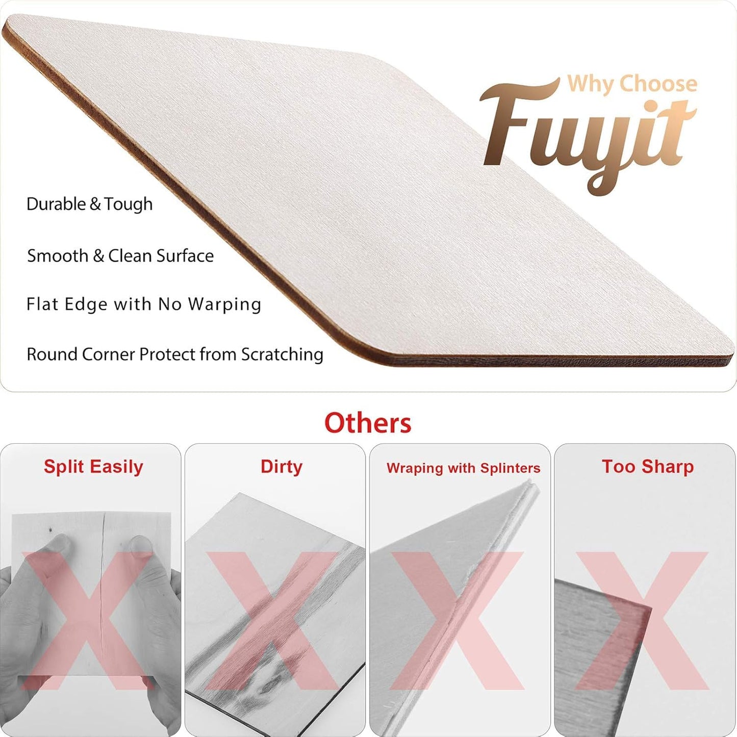 Fuyit Unfinished Wood Pieces, 50Pcs 5 x 5 Inch Blank Natural Wood Square Wooden Cutouts Board for DIY Crafts Painting, Scrabble Tiles, Coasters, Decoration