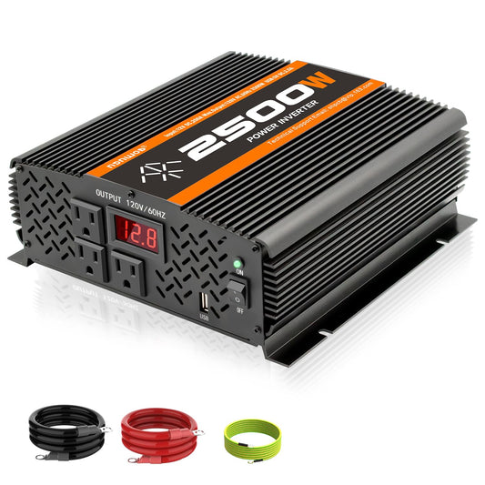 TVNIKD 2500 Watt car Power Inverter 12V to 110V /120V, 2000+ watt invertor for RV semi Trucks Vehicles 12V to 110V Converter with 3 AC outles and LCD Screen - 2500W