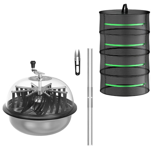 iPower 19" Bud Leaf Bowl Trimmer Machine Twisted Sharp Stainless Steel Spin Cut with Upgraded Gears, and Foldable Hanging Herb Mesh Rack with Zippers, 19'' 4L, for Hydroponic Plant
