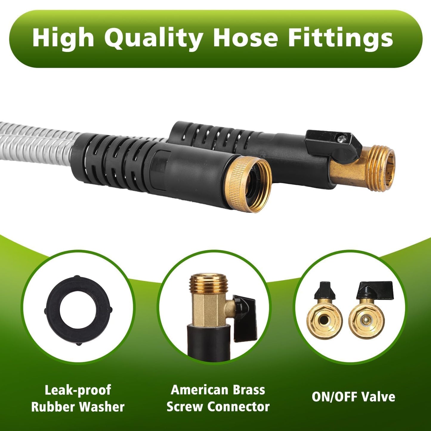 Svansea Metal Garden Hose 100ft Stainless Steel Hose Heavy Duty Flexible Water Hose with 10 Way Spray Nozzle 3/4 Solid Brass Fittings-Outdoor Yard Lightweight No Kink Leak Resistant Water Pipe
