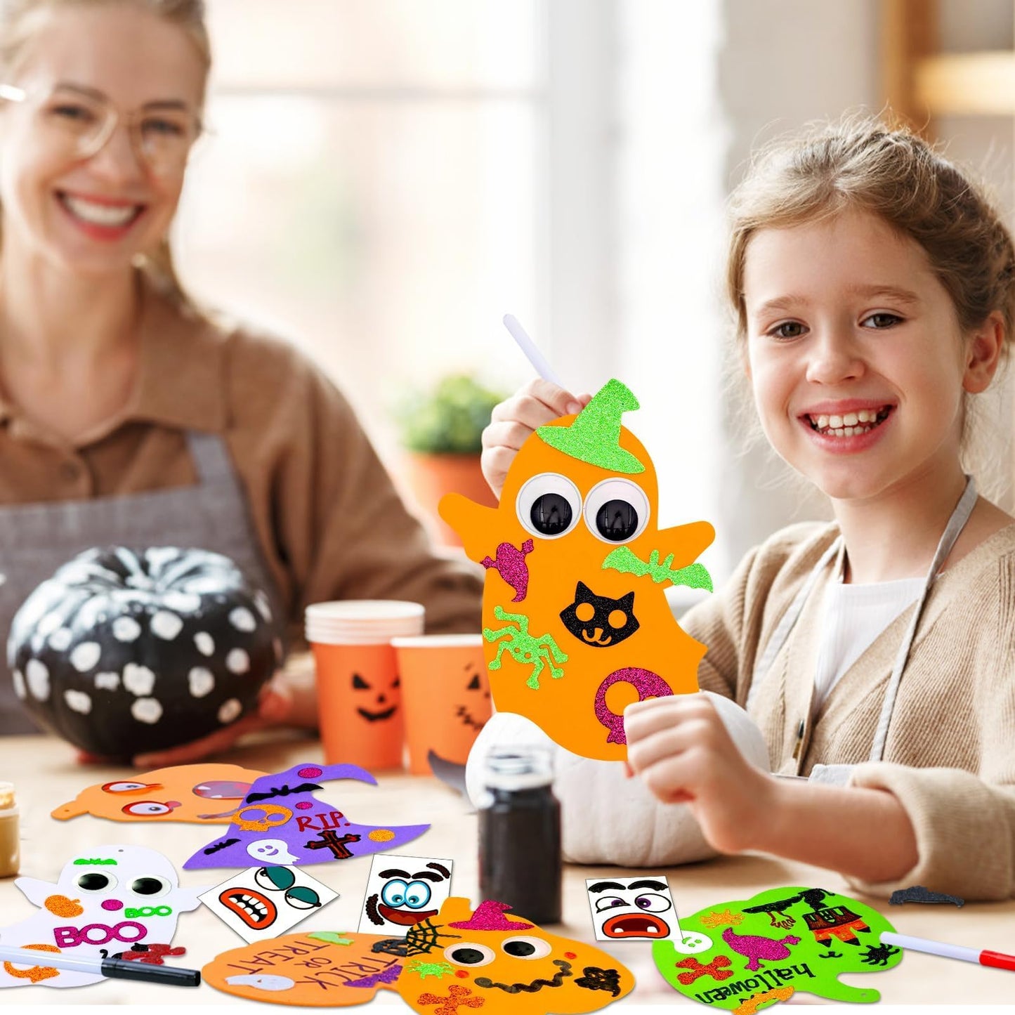 Garma 330PCS Foam Stickers Set, Halloween Crafts for Kids Pumpkin Ghost Spider Bat Witch Hat DIY Craft Kit for Classroom Activities Halloween Decorations Party Favors & Supplies