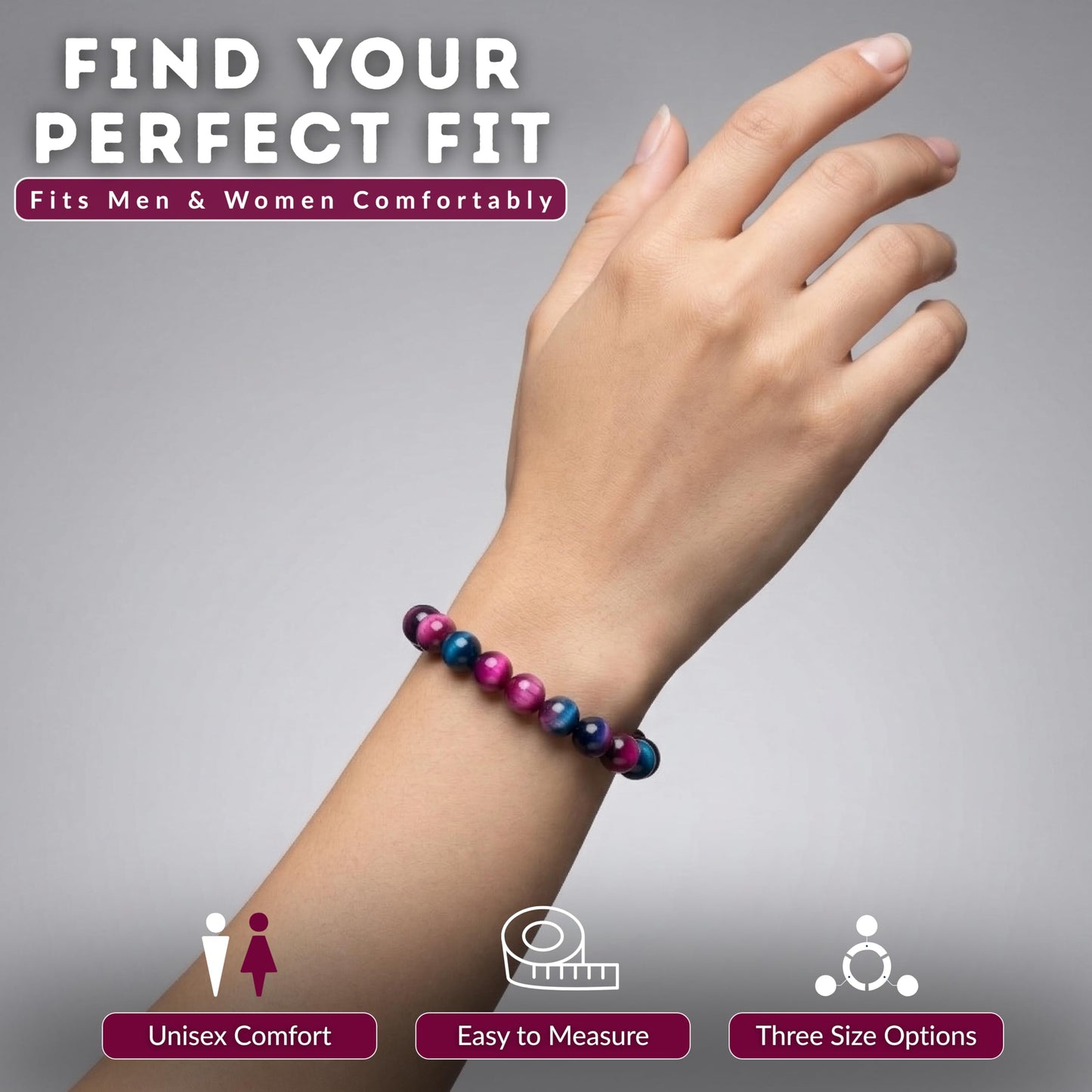 Cherry Tree Collection Pink and Blue Tiger's Eye Beaded Bracelet – Genuine 8mm Gemstone Stretch Bracelet for Men & Women – Handmade Crystal Bracelet - (Pink and Blue Tiger's Eye - S)
