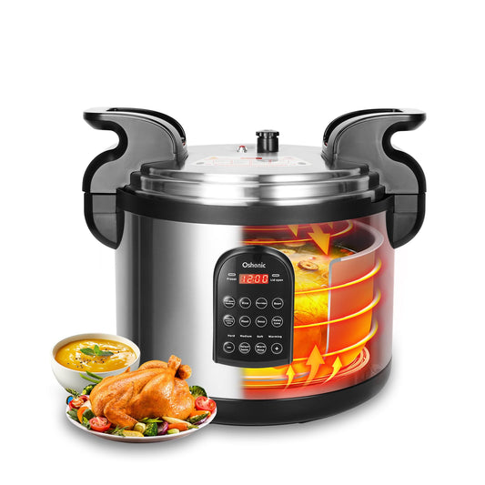 Oshenic 26.4QT Commercial Electric Pressure Cooker,208-240V 2500W Large Stainless Steel Pressure Cooker,9 in 1 Multicooker Slow Cooker With LED,Not Stick Inner Pot,24 Hours Preset & Auto Keep Warm
