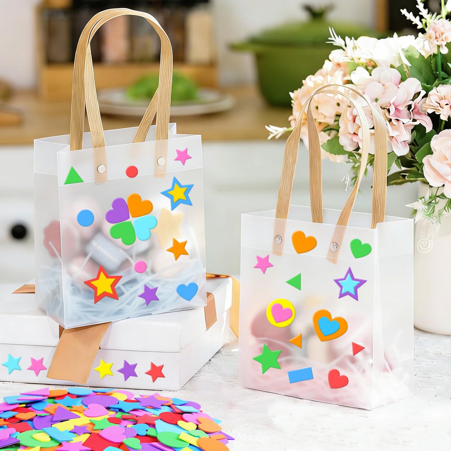 1700Pcs Foam Stickers Foam Shape Stickers Heart Star Square Geometric Sticker for Crafts Self Adhesive Small Large Shape Sticker for Kids Reward Classroom Scrapbook Home Christmas Party Decor