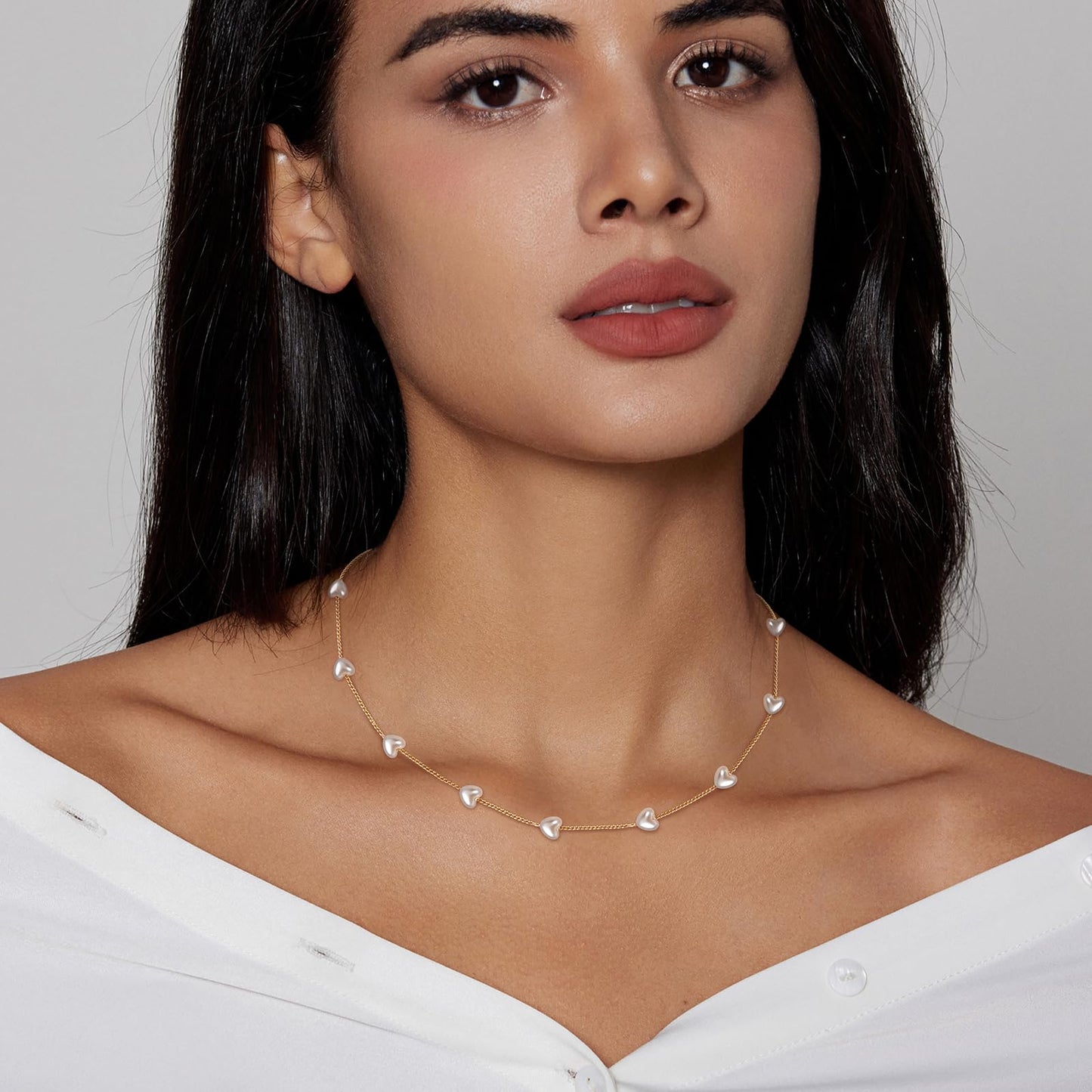 Zeffy Gold Pearl Necklace Heart Necklace as Pearls Jewelry Dainty Necklaces for Women Summer Jewelrys Gold and Pearl Choker for White Pearls Necklaces as Wedding Jewelry Gift