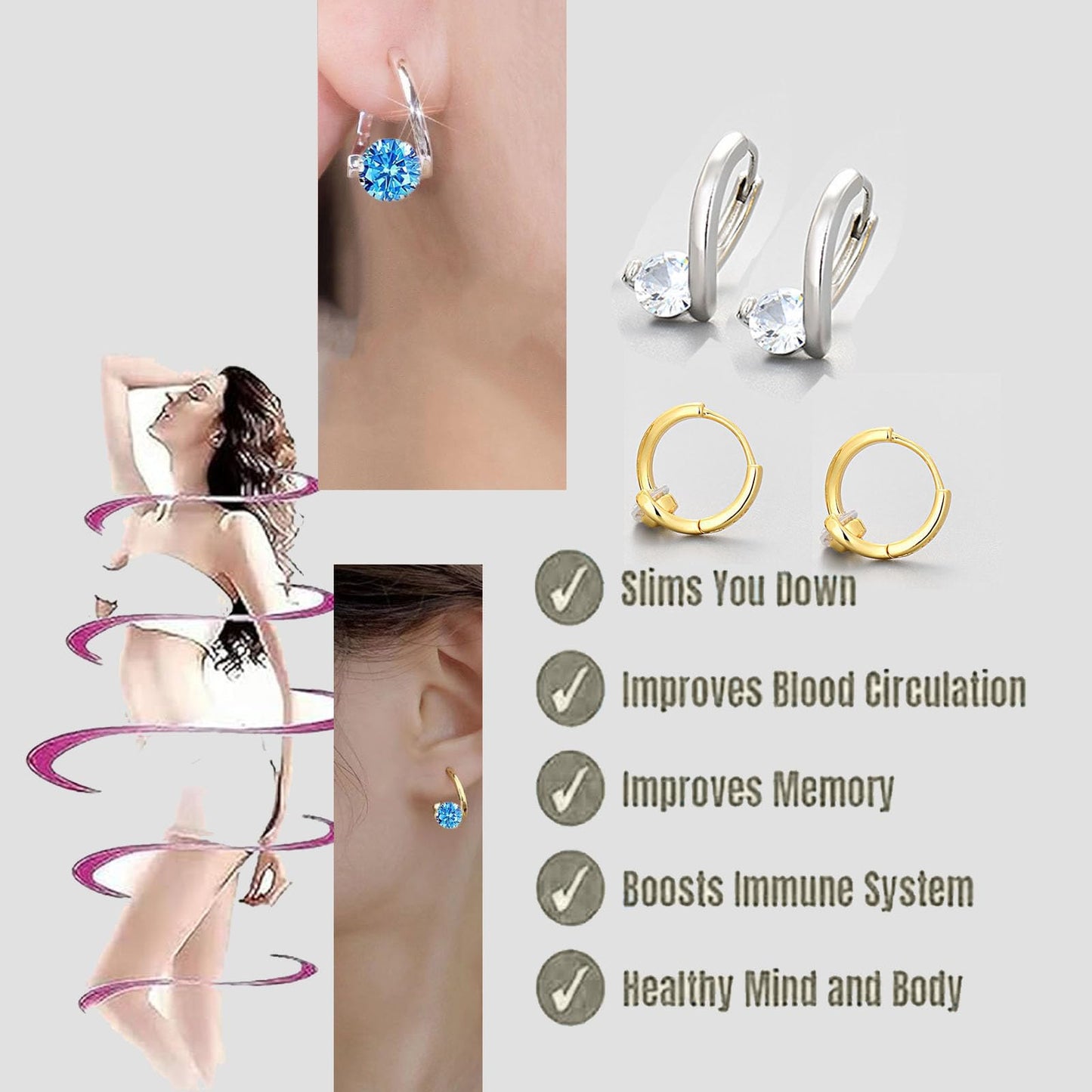 2 Pairs Halolux Lymphvity Germanium Earrings,Halolux Lymphvity Drainage Cubic Zirconia Earrings Lymphati Activity Hoop Earrings for Women Lymphvity Therapy Earring Jewelry (Blue)