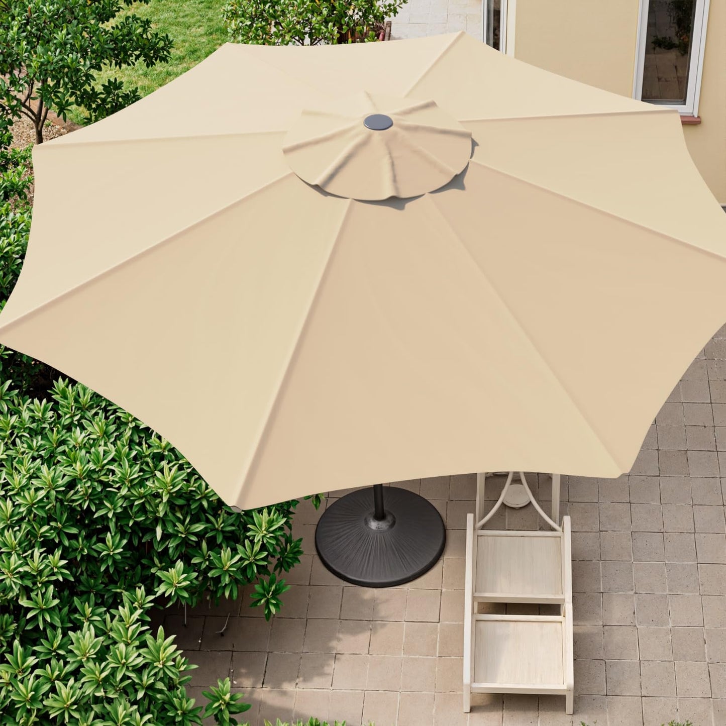 Benass 9ft Outdoor Patio Umbrella with One Push Button Tilt and Crank, 8 Sturdy Fiberglass Ribs Market Table Umbrella (Beige)
