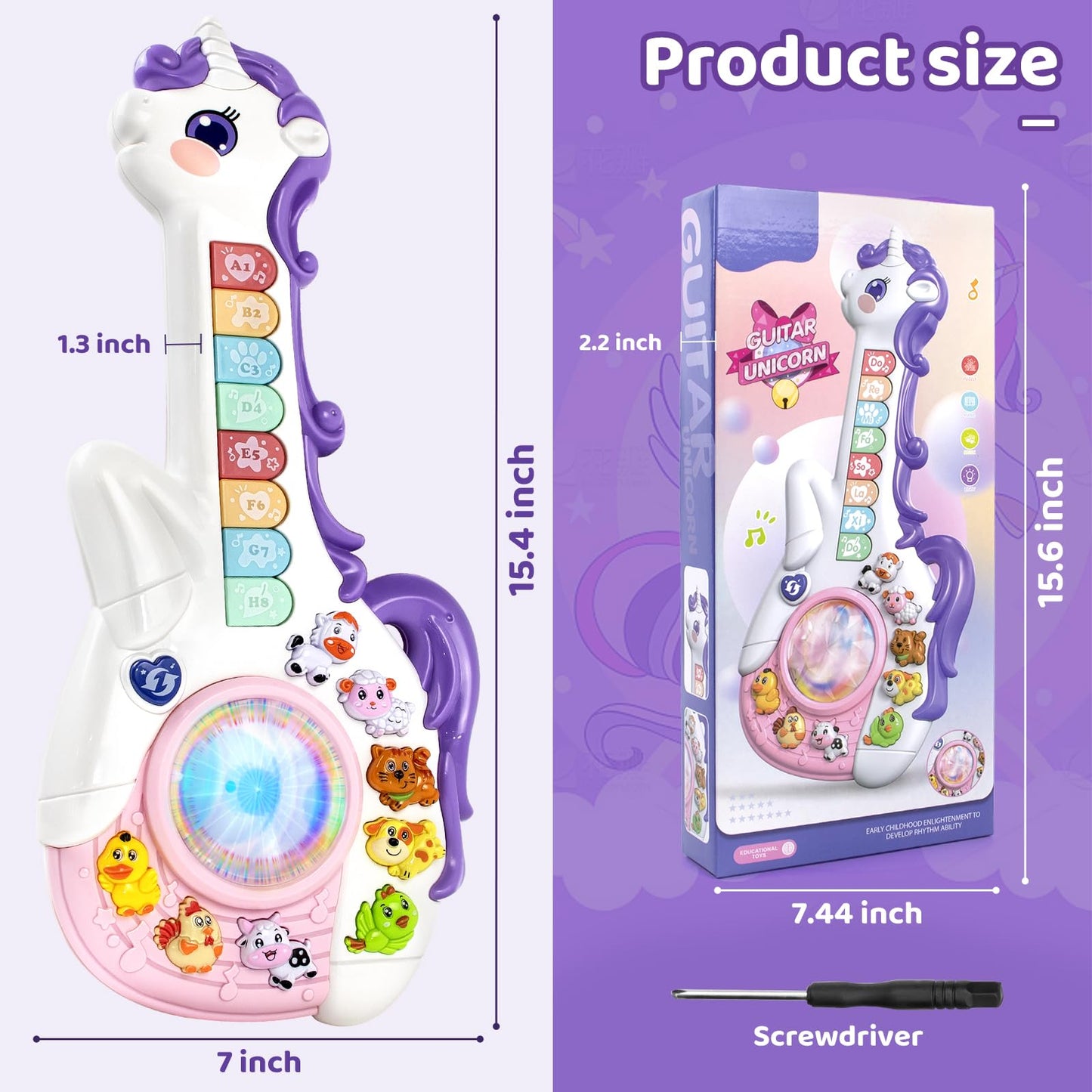Marstone Toys for 1 2 Year Old Girl Birthday Gifts: Baby Musical Unicorn Toys 12-18 Months, Educational Cartoon Guitar for Toddler Boy Kid 1-3, Infant 1st First Interactive Learning Birthday Present