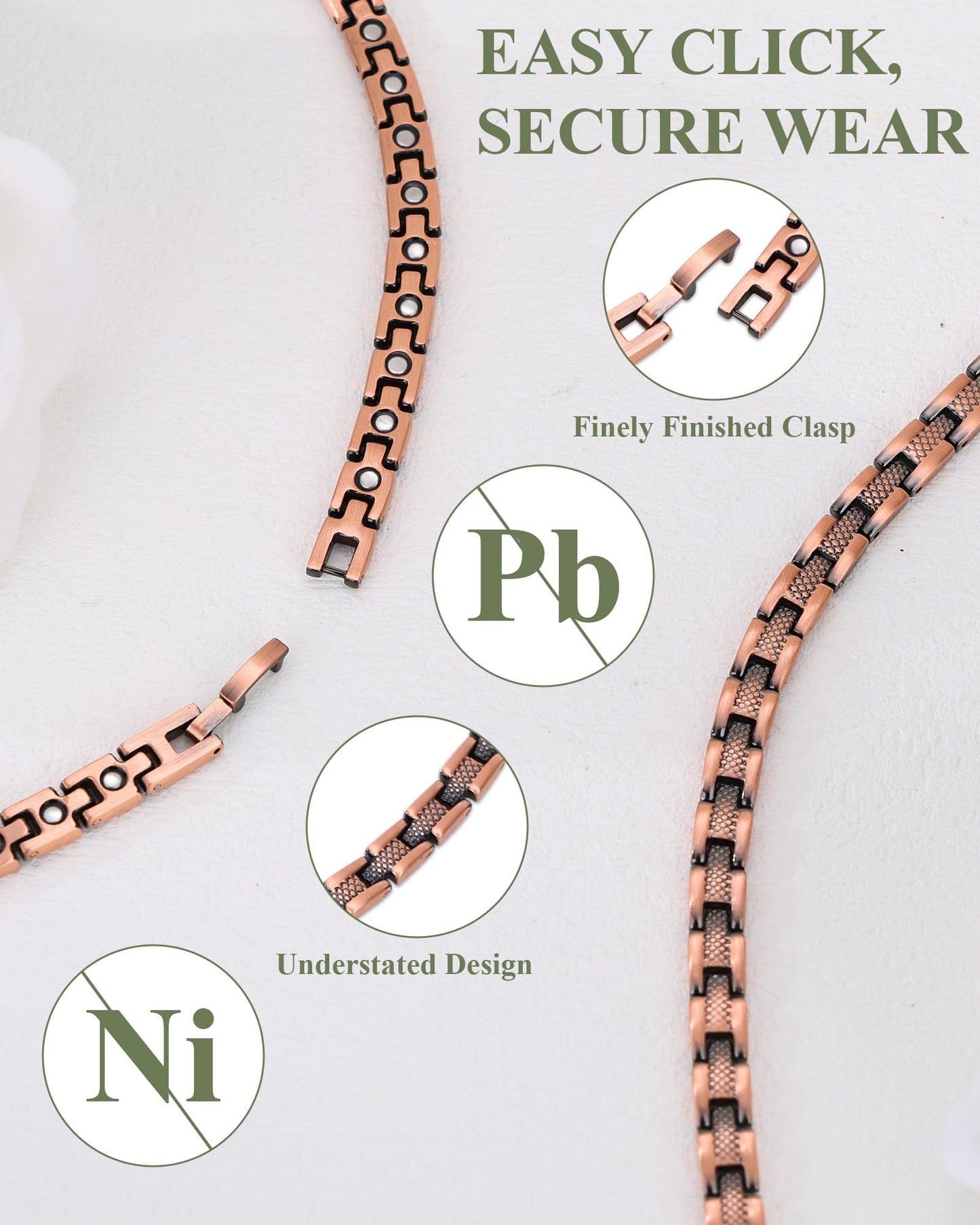 MagEnergy Copper Necklace for Men Women, Magnetic Necklace with 3500 Gauss Ultra Strength Neodymium Magnets, Adjustable Magnetic Jewelry with Sizing Tool