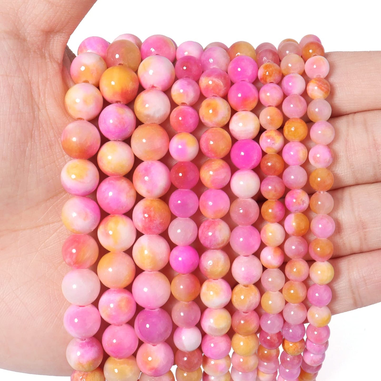60pcs 6mm Natural Stone Beads Pink Yellow Persian Jade Beads Energy Crystal Healing Power Gemstone for Jewelry Making, DIY Bracelet Necklace