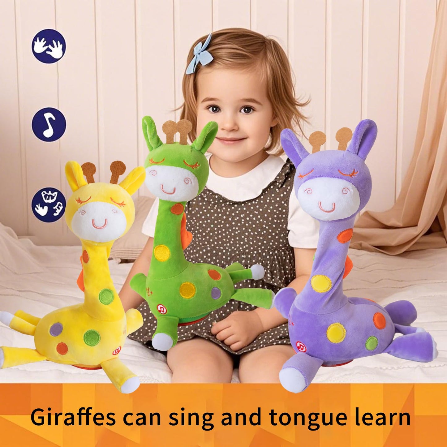 Record Singing Giraffe Stuffed Animals Educational Learning Musical Baby Toys Dancing Talking Giraffe Plush Toys for Toddlers Stuffed Animal Baby Toy Repeating What You Say,Birthday Gifts ,12"(Yellow)