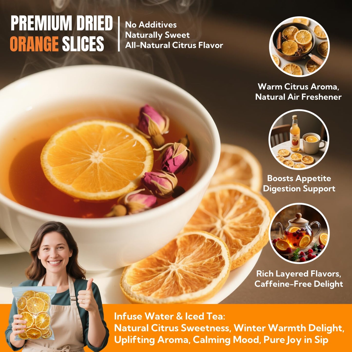 Dried Orange Slices 8.8oz(250g),Approx 50-60 Wheels,Dehydrated Orange Slices NO Addtives,Dried Oranges Sugar Free Natural,Fruit Tea,Dehydrated Fruit for Cocktails,Christmas Day,Crafts,Baking