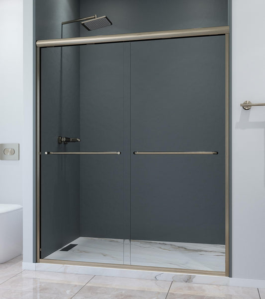 EUROTECH SHOWERS Classic 56-59" W x 72" H Semi-Frameless Double Sliding Glass Shower Door with 1/4" Clear Tempered Safety Glass (Brushed Nickel)