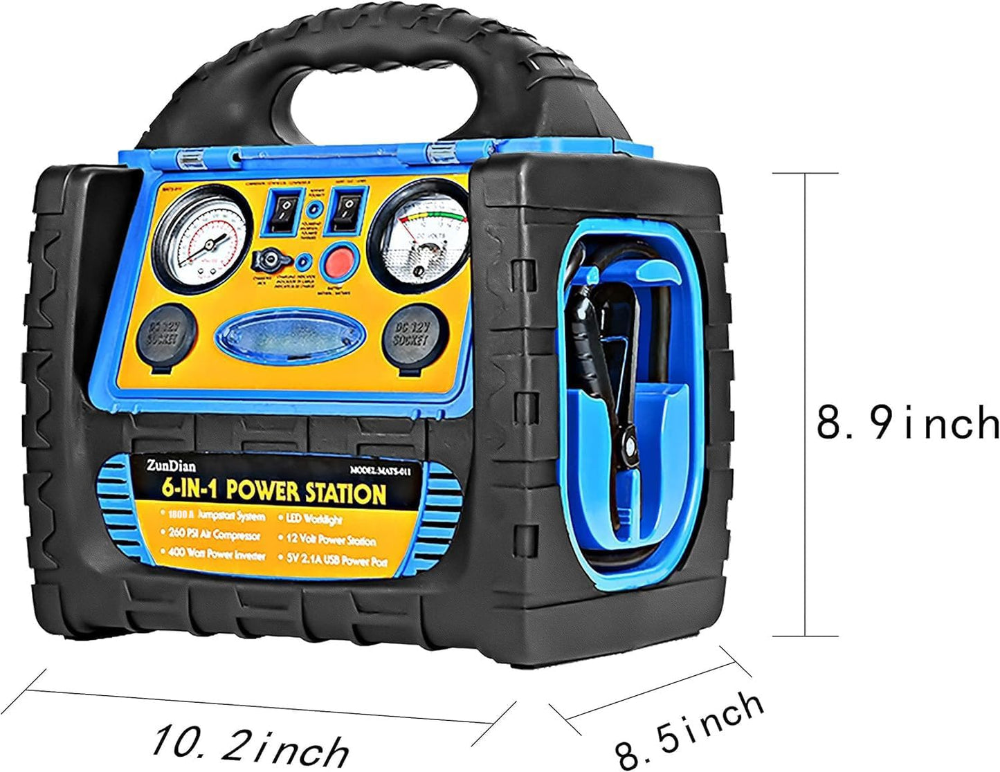 Car Jump Starter with Air Compressor, 1800A Battery Jumper Starter Portable with 260 PSI Tire Inflator, 12V Jump Box Heavy-Duty Clamps Jump Pack 400W Inverter Power with AC/DC/USB Outlets