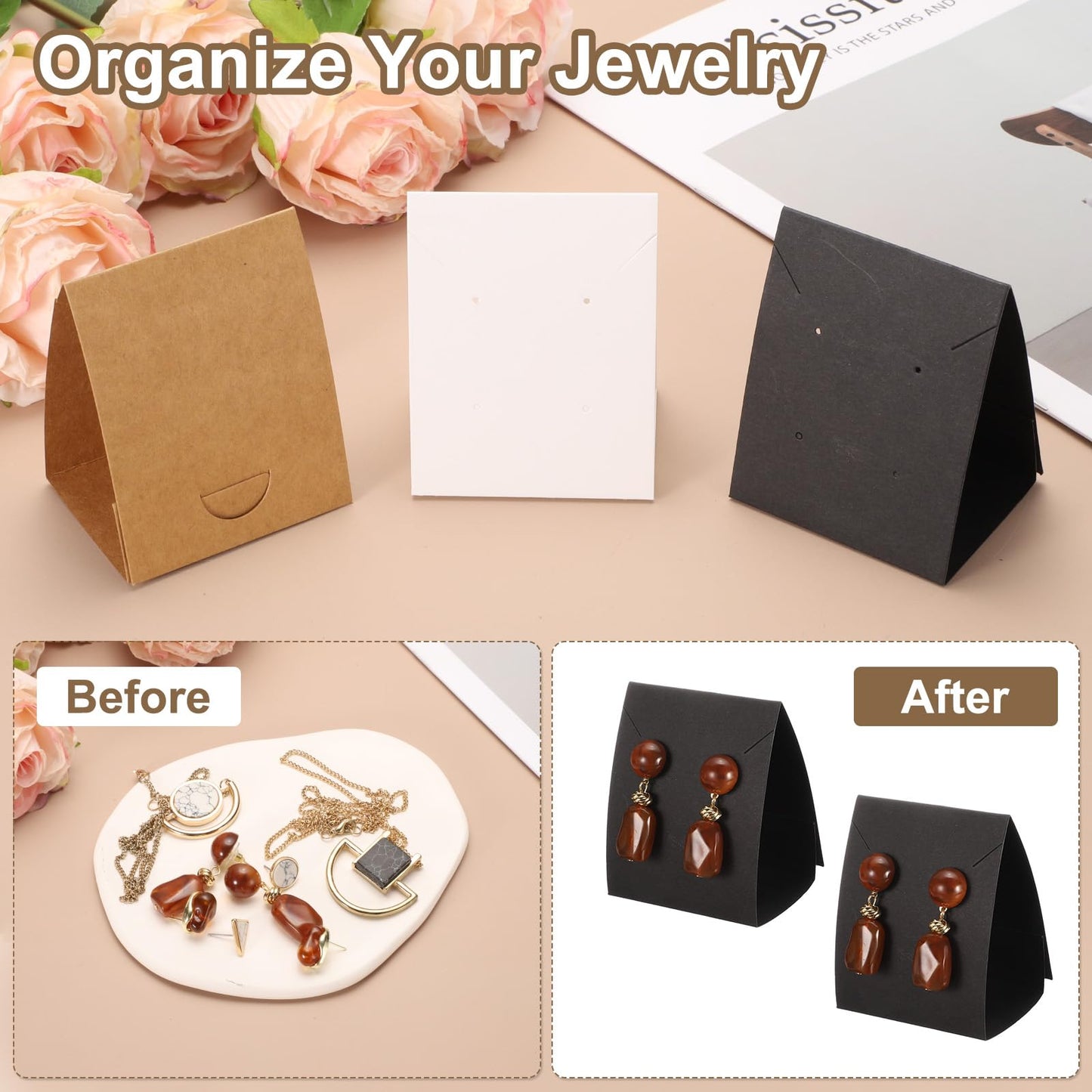 uxcell 50 Pcs Standing Earring Display Cards, Necklace Display Cards Jewelry Paper Bracelet Packaging for Selling Small Business Jewelry Making Keychain, White