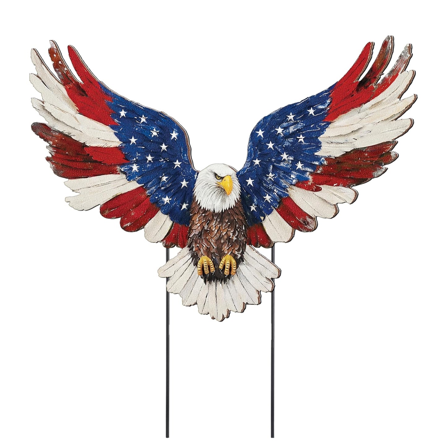 Amyhill 4th of July Outdoor Decor Patriotic Eagle Metal Garden Stakes Decorative Red White Blue Star Yard Signs with Stakes for Independence Day Memorial Day Garden Lawn Decorations