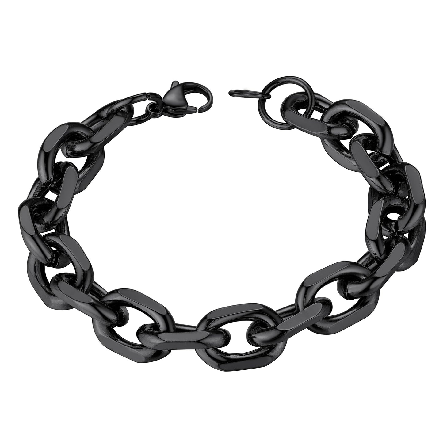ChainsHouse Black Stainless Steel Rolo Link Bracelet for Women Men 12mm Wide Bracelet Fashion Jewelry 8.3 inch